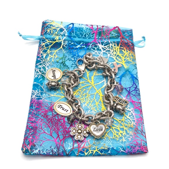 Brighton Charm Bracelet Love Heals Chunky Heart Trust Crystals Boho 8.5" - Picture 5 of 15